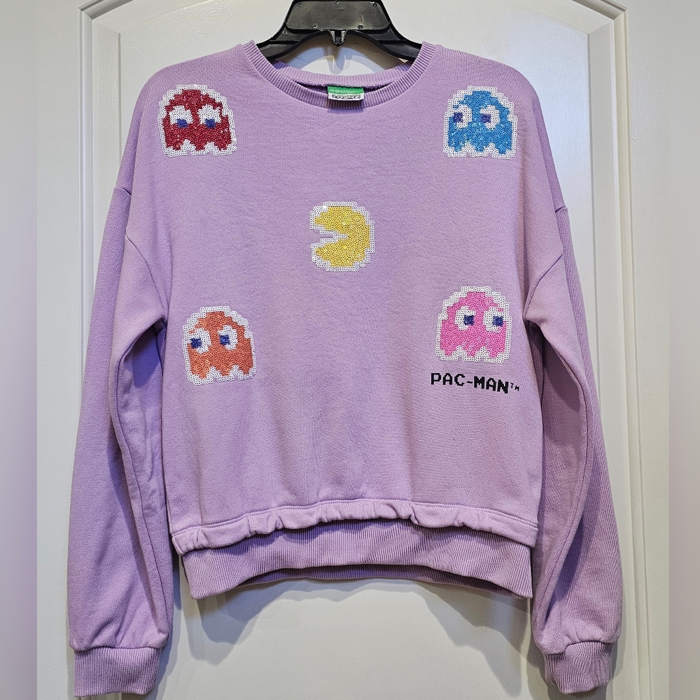 United Colors of Benetton sequined PacMan sweatshirt. Girls size 11-12.